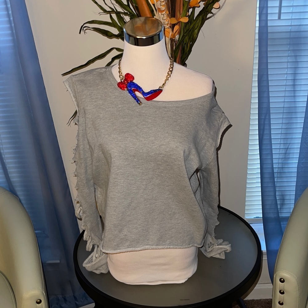 Love Couture | Heather Crop Distressed Sweatshirt​